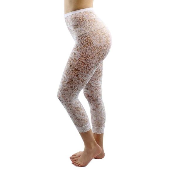 White Floral Lace Capri Length Stretchy Tights - Picture 2 of 6